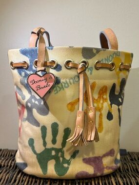 Dooney & Bourke Multicolor Handprint Canvas Drawstring Bag
